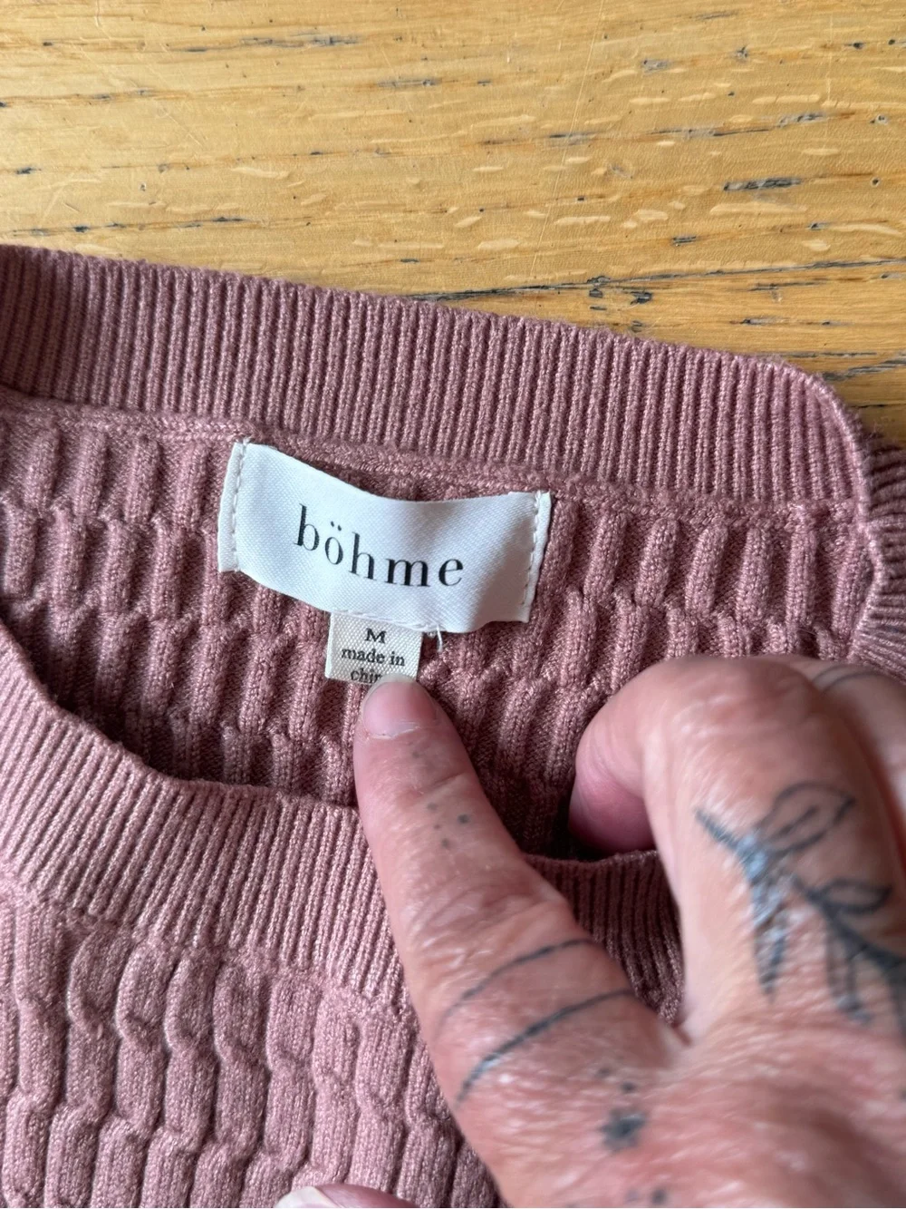 bohme Textured Crewneck Sweater in Dusty Mauve